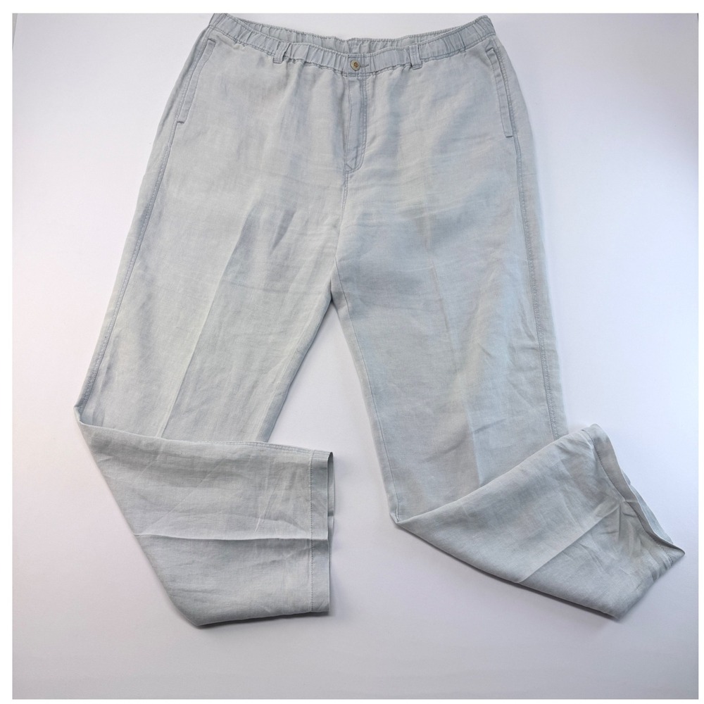 Tommy Bahama Relax Mens XXL Light Blue Linen Straight Leg Pants Elastic Waist